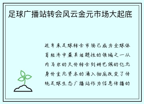 足球广播站转会风云金元市场大起底