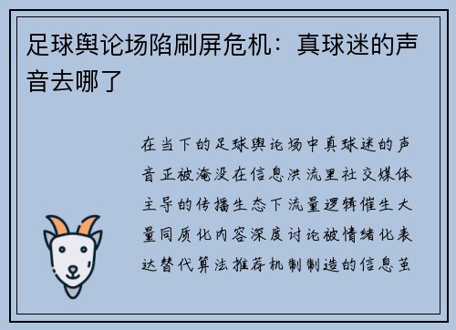 足球舆论场陷刷屏危机：真球迷的声音去哪了
